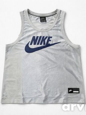 Nike White Satin Jersey Top with Blue Sequin Logo